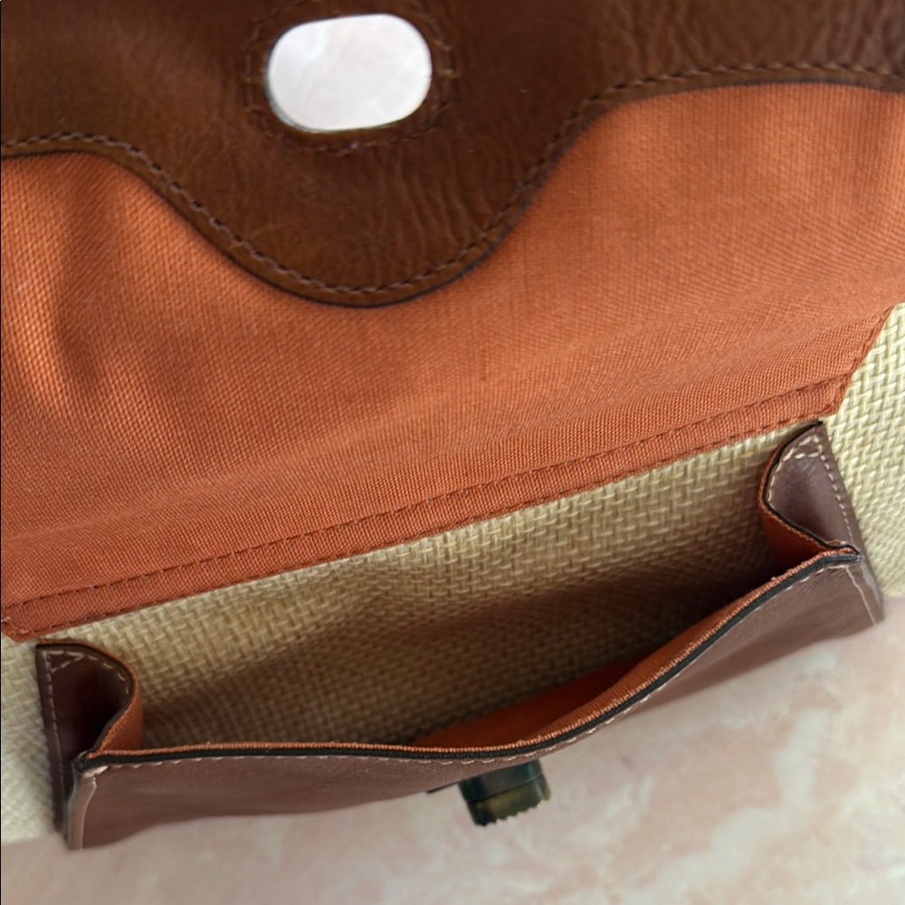 Vintage Cole Haan Brown Leather and Linen Women's Shoulder Bag - Picture 12 of 16